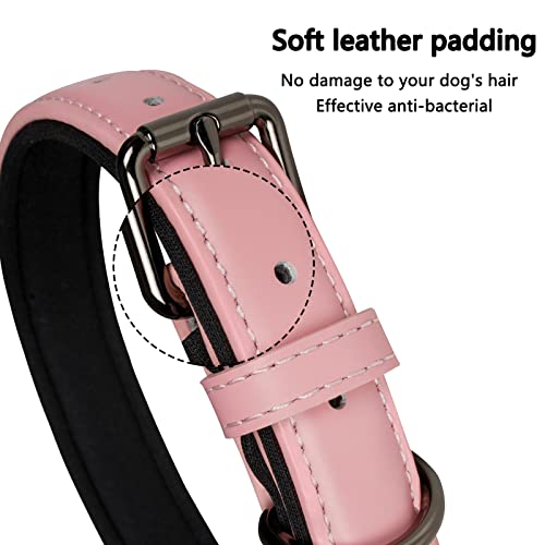 OFHome Pink Leather Dog Collar Soft Padded Comfortable Adjustable Wider and Thicker Pet Collars Best for Small Medium Large Dogs with Heavy Duty Buckle - Image 4