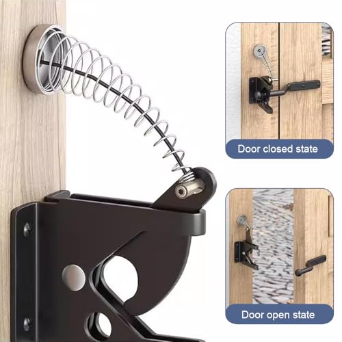 ADERTOS Self Locking Gate Gravity Latch Carbon Steel Auto Gate Latch Garden Gate Latches and Catches with Adjustable Gate Latch Cable Pull for Metal Wooden Fences Gates Sheds - Black, Spring Loaded