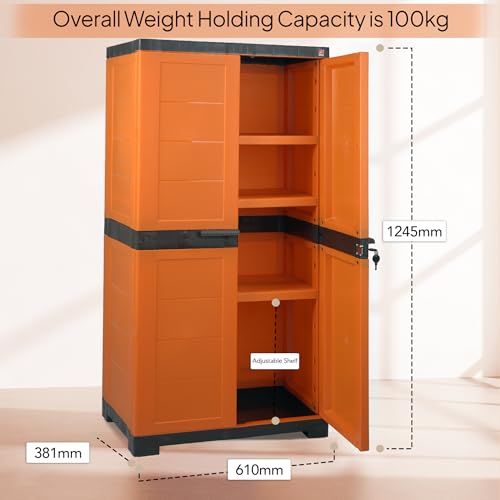 Image of Cello Novelty Big Bookshelf, Orange & Brown | 2 Dustproof Doors | Space Saving Cupboard | Plastic Book Shelf | Multipurpose Book Shelf for Home, Office | Book Organizer for Library