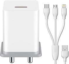 3 in 1 Charger for Realme C63 5G Original Adopter Super Fast Quick Charging Smart IC Technology with 3-in-1 Multi Functional Micro, iOS, Type-C USB Cable (White, OP, SE.AB)