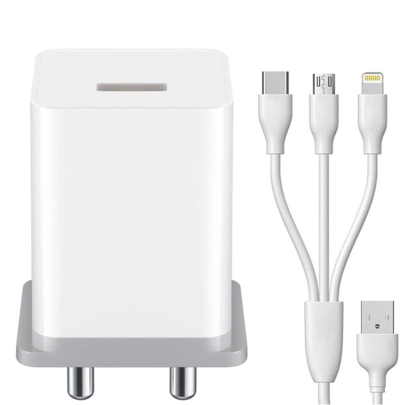 Ultra Fast Charger for Nokia X2-01 Single Port High Speed Turbo Charge Smart QC 3.0 with 1.2m 3-in-1 Multi Cable Micro USB Android iOS Type-C USB Cable (White, OP, SZ.W)