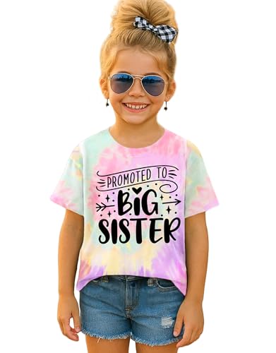 SANIXJOO Big Sister T-Shirt Toddler Girls Tie-Dye Promoted to Big Sister Graphic Tee Tops Baby Announcement Shirt(Purple Tie-dye,5-6Years)