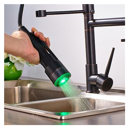 Robinet LED cuisine mitigeur &eacute;vier bec pivotant extractible eau chaude