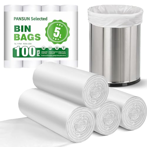 PANSUN Selected 100 Counts Small Bin Bags 5l Bin Liners 42cm*50cm Pedal Trash Can Liners For Bathroom Toilet Bedroom Office