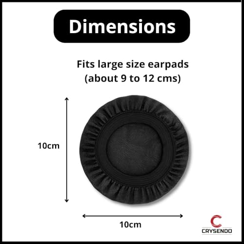 Image of Crysendo Headphone Ear Cushion Cover for Audio Technica, Son-y, JBL, AKG Headphones | Protectors for 9-12cm Earpads | Stretchable Fabric Ear Cushion Sweatproof Ear Pad Cover (Large - 1 Pair) (Black)