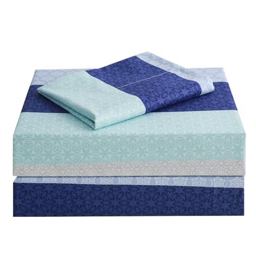 Image of JSD Neutral Striped Printed Twin Sheet Set Extra Deep Pocket | 3 Piece Soft Microfiber Sheets, OEKO-TEX Certified, Easy Care