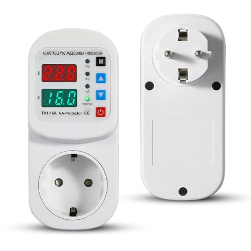 KBIBCK Überspannungsschutz Steckdose, 16A AC220V Einstellbar Automatische Spannungs Stromschutzsteckdose, Anlaufstrombegrenzer, Spannungsschutzstecker für Kühlschrank,...