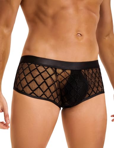 ohmydear Mens Sexy Mesh Underwear Boxers See Through Briefs Stretchy Mesh Boxer Sexy Breathable Lingerie for Men XS-XL