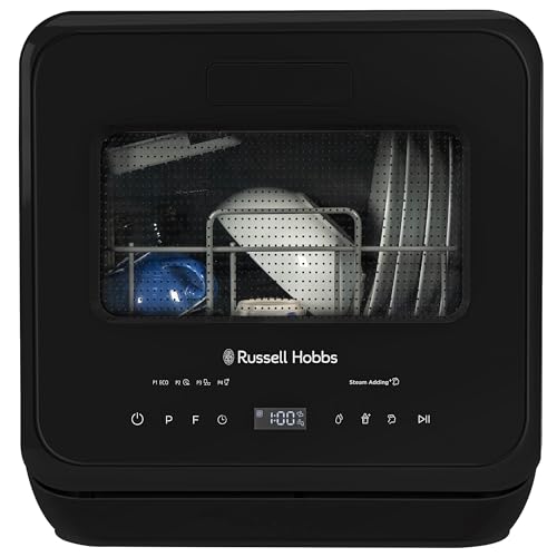 Russell Hobbs Mini lavaplatos compacto negro 2 lugares de ajuste, control táctil LED, 4 programas, portátil y eficiente, cuidado del bebé, lavado de frutas y modo ecológico, sin fontanería
