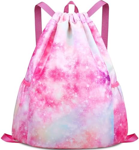 Drawstring Backpack for Kids – Girls Dance Bag,Sport Gym Beach Swim Travel Daypack With Two Water Bottle Holder