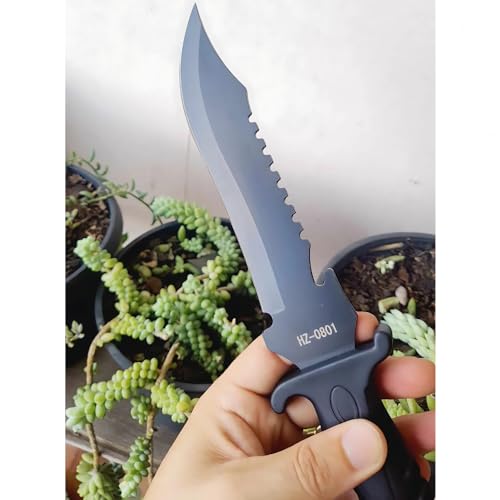 Faca Tática Militar de Sobrevivência, Lâmina Serrilhada, Cabo Ergonômico, Preta