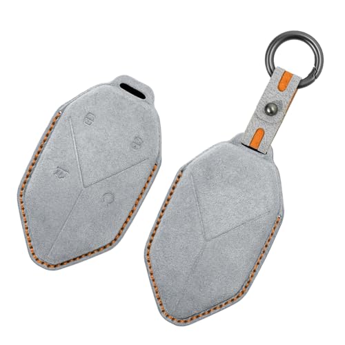 Étui de clé en daim BYD Equation 2023 2024 2025 - Coque clé 4 boutons gris clair léopard