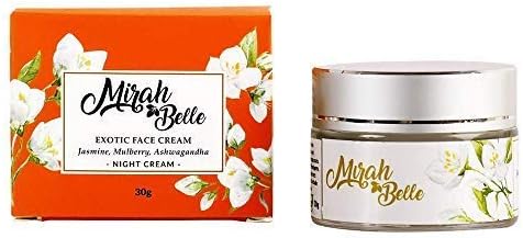 Mirah Belle - Organic and Natural - Jasmine, Mulberry, Ashwagandha - Night Face Cream - Dry Skin - Best for Men and Women - Vegan, Organic, Paraben Free - 30gm