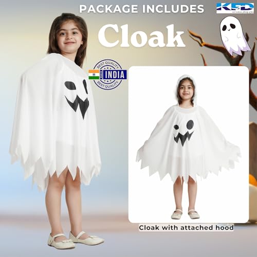 Image of Kaku Fancy Dresses Cotton Halloween White Cloak For Kids Scary Halloween Dress White Cloak For Kids - 7-8 Years