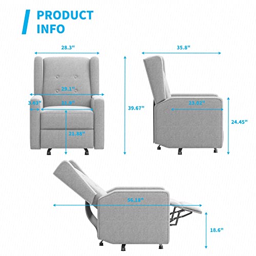 Mjkone Recliner Chair With Swivel, Nursery Chair With Button Wing Back, 360°Swivel Recliner Chair With Linien Fabric, Modern Nursery Chair For Living Room/Bedroom, Light Grey #TOP2