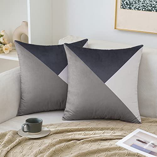 MIULEE Pack of 2 Geometric Pattern Cushion Covers Soft Decorative Velvet Pillow Case Throw with Invisible Zipper for Sofa Bedroom Living Room Couch Home 45x45 cm 18x18 Inch Grey