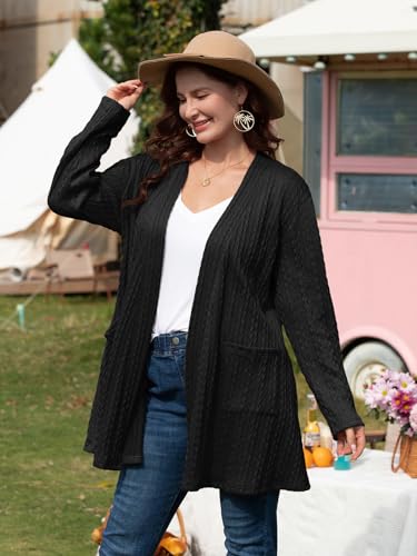 BELAROI Womens Plus Size Cardigan Long Sleeves Fall Sweaters with Pockets Lightweight Jacket Open Front (1X-5X)4