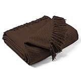 EHC Waffle Cotton Woven Large Sofa Throw 2 Seater Chair/Sofa/Bed 178 x 254 cm, Chocolate