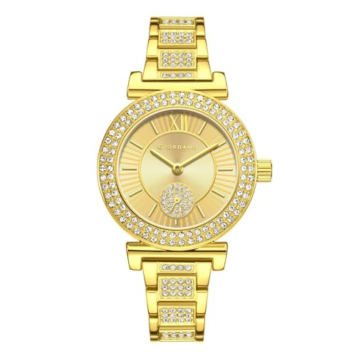 Image of Giordano Luxury Analog Watch for Women - Elegant Crystal Design with sub dial and Diamond Studed statinless Steel Strap