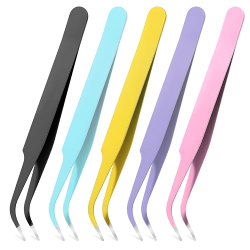 5 PCS Tweezers for Crafting Stainless Steel Tweezers with Curved Eyelash Extension Tweezer Multipurpose Tweezer for Craft Sewing Kitchen Garden Pet Daily Use Multicolor