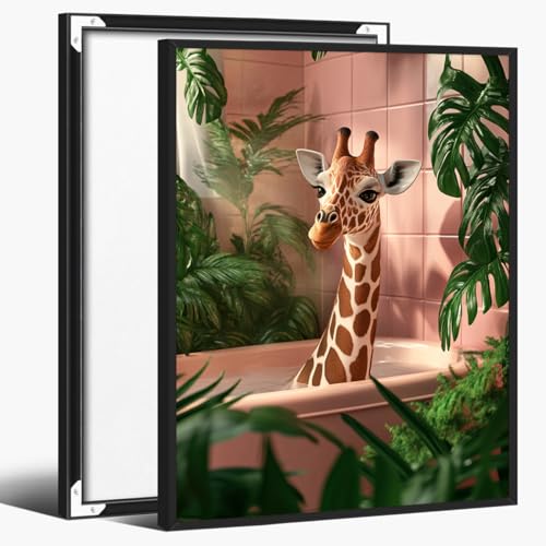 Giraffe in Pink Bathtub Canvas Poster – Cute Jungle Animal