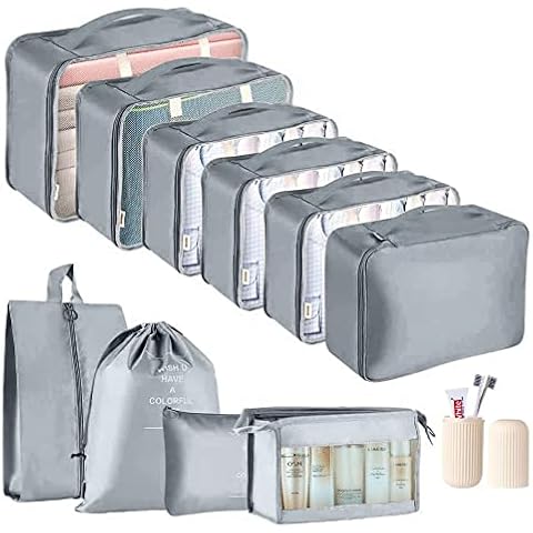 Packing Cubes for Suitcase - GEEDIAR 11 PCS Packing Cubes Travel Luggage Organizers Bag Waterproof Travel Essentials Bag Clothes Shoes Storage Bags(Grey) Cover