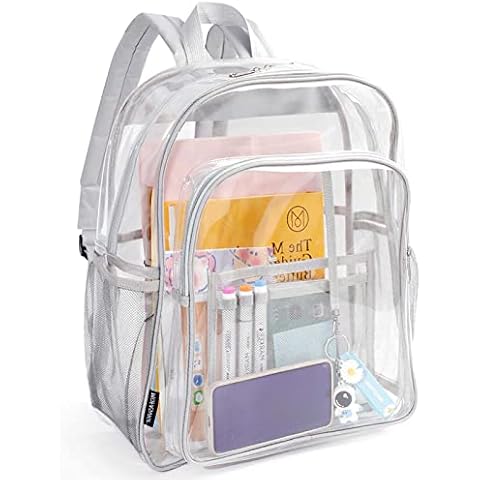 Clear School Backpack Waterproof Heavy Duty Tansparent Casual Laptop Rucksack Large PVC See Through Day Bag For Work Concert Sport Stadium Travel (Grey) Cover