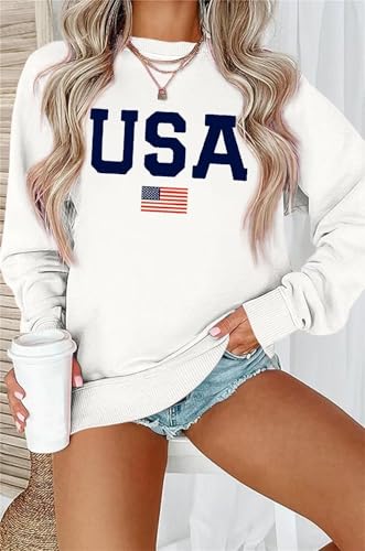 Image of Dressmine Womens USA Shirt Casual Long Sleeve Graphic Tees Knit Crew Neck Sweatshirts Loose Pullover