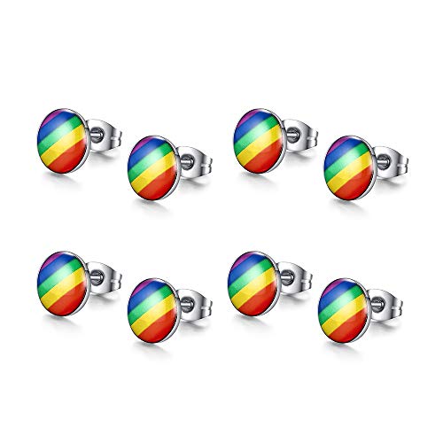 VNOX 4 Pairs Gay Lesbian Pride Rainbow Ear Round Hoop Stud Earring for Gay & Lesbian Pride,Styel 3