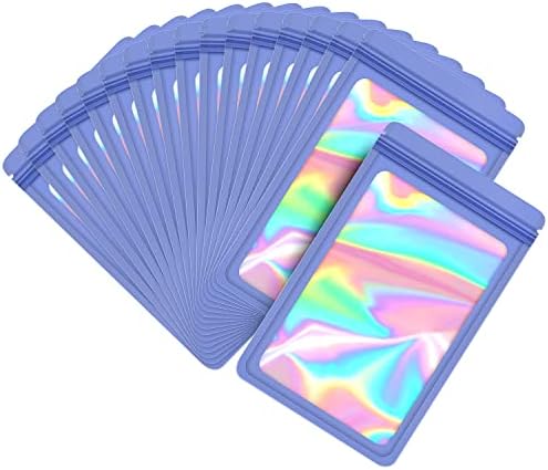 100-pack mylar bags with window holographic smell proof packaging bag for small bussiness resealable lock zipper zip sealable pouch plastic bags sample, food,jewelry candy supplies（3×3 inch,purple）