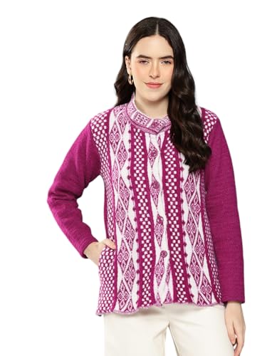Image of Aarika Womens Winter Wear Maroon Colour Geometric Woolen Cardigan