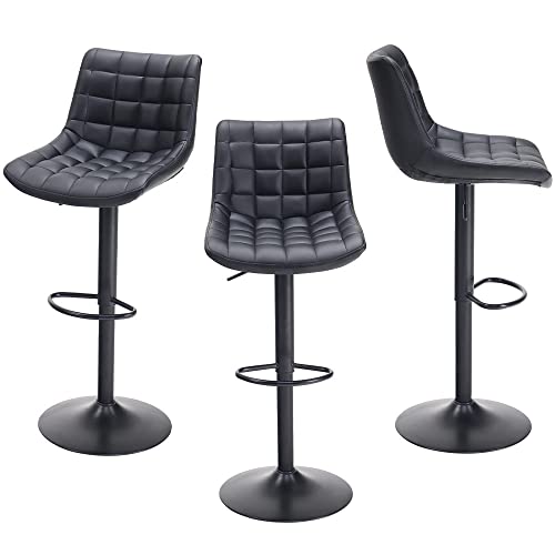 Aleavic Bar Stools Set Of 2 Adjustable Swivel Barstools，Modern Bar Stool Bar Chairs，Pu Leather Pub Kitchen Counter Height Bar Stools（Black，Square） #TOP7