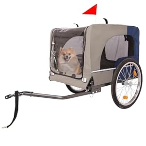   Tangkula-Dog-Bike-Trailer-Breathable-Mesh-Dog-Cart-with-3-Entrances-Safety-Flag-8-Reflectors-Folding-Pet-Carrier-Wagon-with-20-Inch-Wheels-Bicycle-Carrier-for-Medium-and-Small-Sized-Dogs