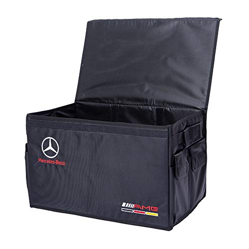 Portable Car Trunk Storage Organizer - Collapsible Storage Organizer for SUV, Auto, Truck, Home, Carrying Handles, Adjustable Anchoring Straps, Divider Compartments for Organization (Benz)