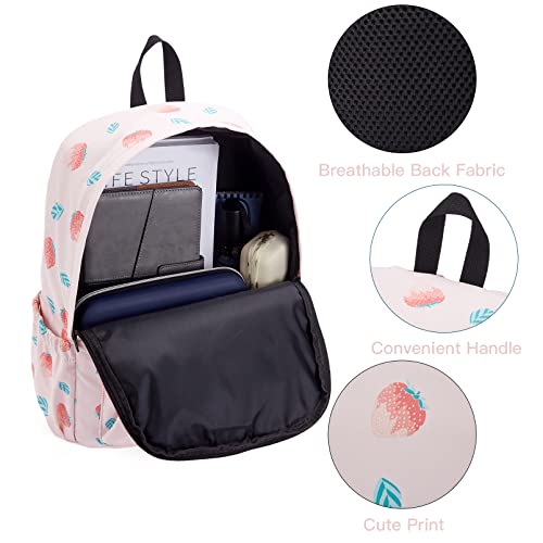 Telena Girls Backpack For School Cute Middle High School Backpack Bookbag For Teen Girls Boys Kids, Strawberry Calico Pink #TOP4