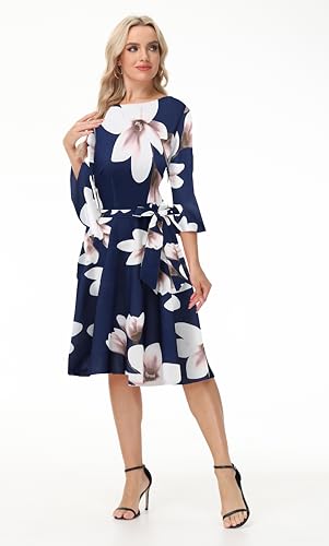 Image of Hostoyo Church Dress for Women Wedding Guest Cocktail Party Dresses Evening Prom Formal Modest Gowns Crew Neck Bell Sleeve