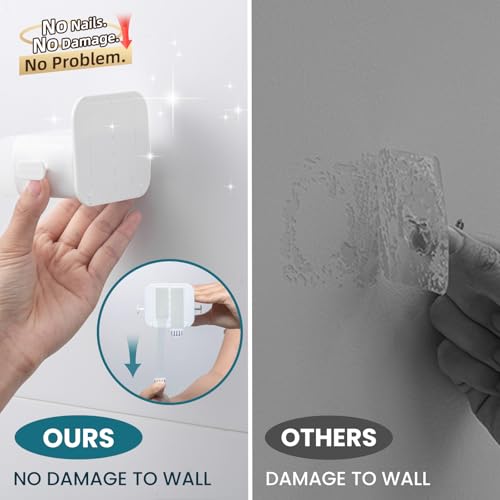 Image of TAILI Mop and Broom Holder Wall Mount Grippers, 3 Hangers and 8 Adhesive Strips, Damage Free Hanging Wall Mount, Household Cleaning Organizer for Organization and Storage, Holds up to 4 lbs, White