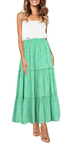 Afibi Womens High Waist A Line Ruffle Swing Long Maxi Skirt With Pockets (Xx-Large, Green Flower) #TOP2