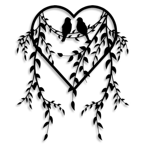 LIYOUYA Birds Heart Branches Metal Wall Decor - Rustic Farmhouse