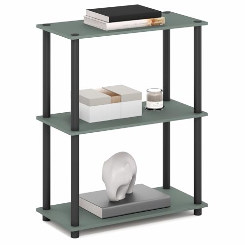 Image of Furinno Turn-N-Tube Storage Shelves, 3-Tier Book Shelf, Corner Shelf, Toolless Open Shelves, for Organization and Storage, Living Room, Garage, Home Office, Sage Green