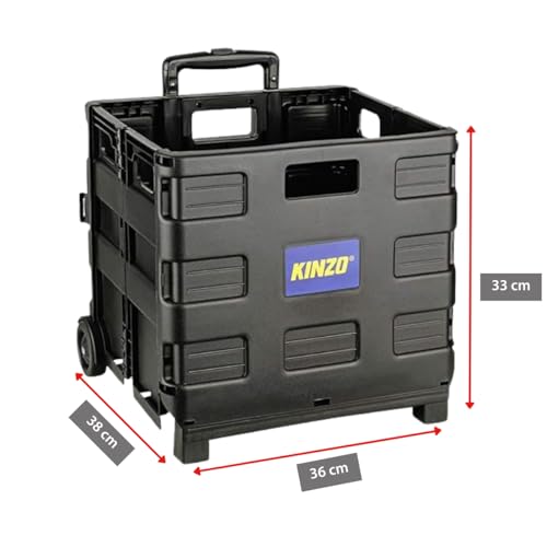 Foto von Kinzo Transporttrolley Faltbar 25kg Transportgewicht Klappbare Einkaufskiste Putzwagen fahrbare Transportkiste Platzsparender Transport Ideal für Camping, Einkauf 05703 Schwarz 100 cm