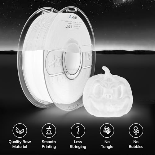 Image of AMOLEN 3D PLA Printer Filament, 1.75mm Glow in The Dark White PLA Filament for 3D Printing, Best with UV Lamps, 1kg Spool (2.2lbs), Dimensional Accuracy + /- 0.02 mm, Fit Most FDM 3D Printers