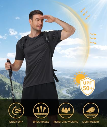 Image of 3 Pack Mens Swim Shirt Workout Shirts UPF 50+ Short Sleeve Rash Guard Fast Dry Sun Protection Lightweight Water Shirt