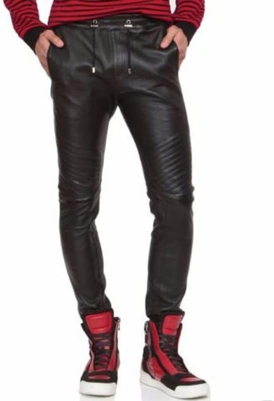 Leather Trens Lambskin Leather Men's Atheletic Black Color Casual, Party Sweat Pant LTSP41