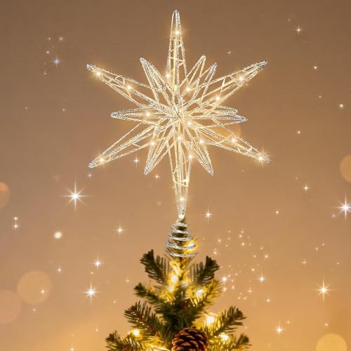 LED Weihnachtsbaumspitze Stern, 30CM Christbaumspitze Stern mit LED...