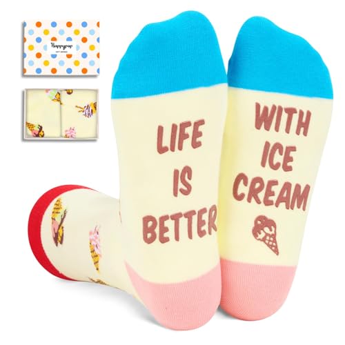 HAPPYPOP Ice Cream Gifts Men Women - Ice Cream Teen Girl Gifts, Funny Saying Socks, Stocking Stuffers