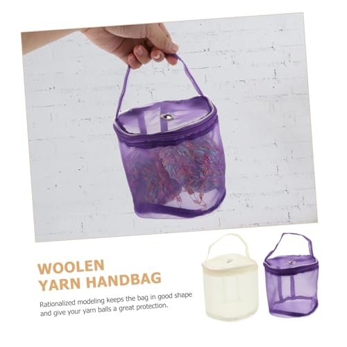 Image of 2Pcs Mesh Yarn Storage Bags - Portable Nylon Yarn Balls Organizer for Knitting and Crochet Projects - Purple and Magenta