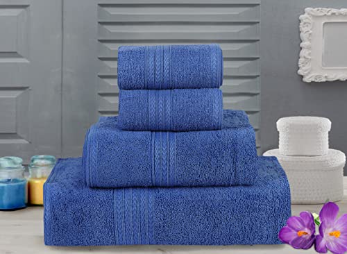 Bombay Dyeing Cotton Towel Set, 450 GSM Bath, Hand, Face Towel Set (Pack of 4) - Tulip R4 Ink Blue