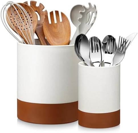 MALACASA Utensil Holder. 7.3+5.5 Ceramic Kitchen Utensil Holder for Countertop. Large Cooking U...