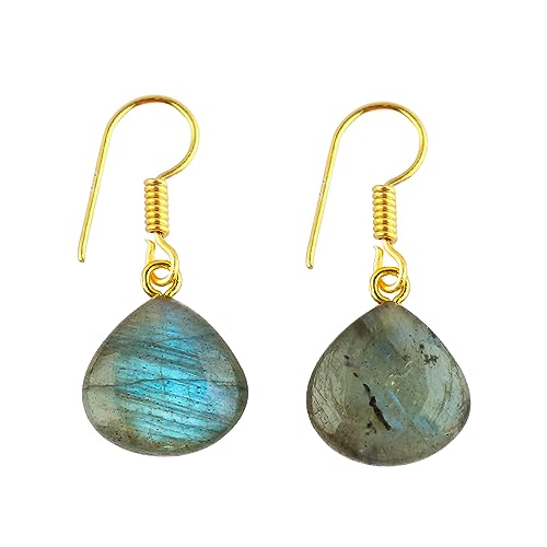Gemimpression Natural Labradorite Gemstone Heart Earring – Handmade Gemstone Jewelry, Crystal Earring, Energy Healing Crystals, Gift for Her, Gold Plated Gemstone Jewelry, Christmas Gift (Labradorite)